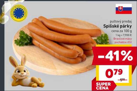 Spišské párky cena za 100 g
