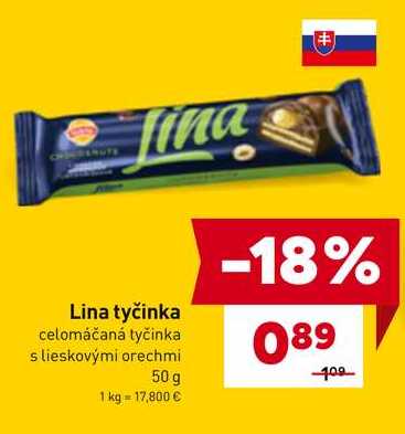 Lina tyčinka celomáčaná tyčinka s lieskovými orechmi 50 g