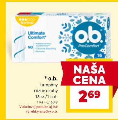 o.b. tampóny rôzne druhy 16 ks