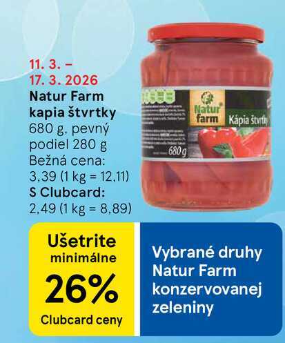 Natur farm Kápia štvrtky 680 g, pevný podiel 280 g