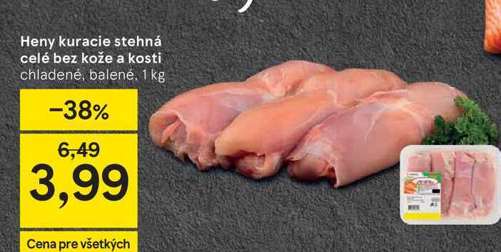 kuracie stehná celé bez kože a kosti chladené, balené, 1 kg