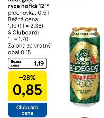 Radegast ryze hořká 12° plechovka, 0,5l