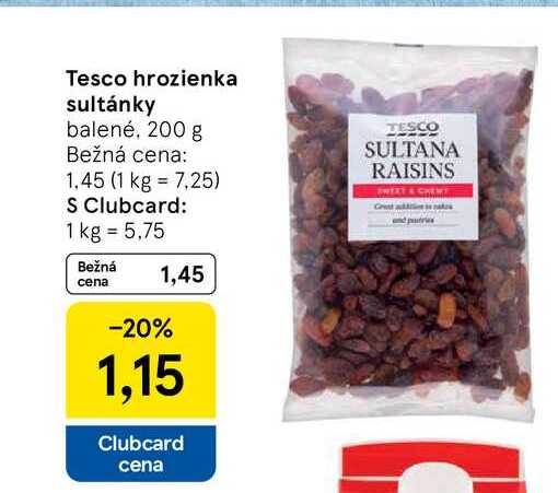Tesco hrozienka sultánky balené, 200 g 