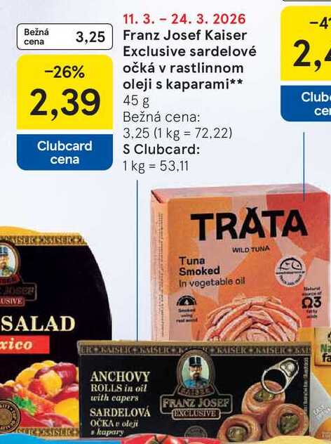 Franz Josef Kaiser Exclusive sardelové očká v rastlinnom oleji s kaparami 45 g 