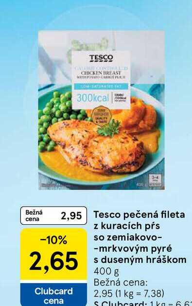 Tesco pečená fileta z kuracích pŕs so zemiakovo-mrkvovým pyré s duseným hráškom 400 g