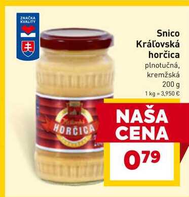 Snico Kráľovská horčica plnotučná, kremžská 200 g

