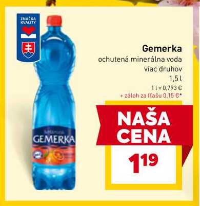 Gemerka ochutená minerálna voda viac druhov 1,5l