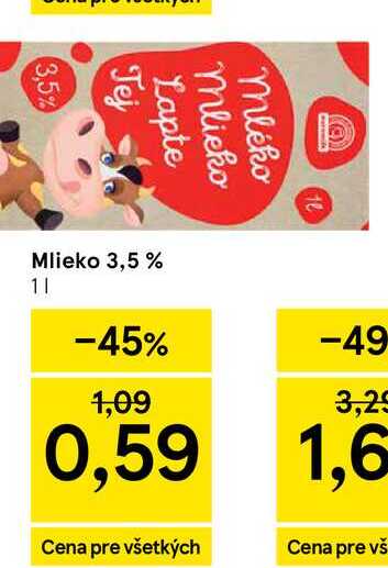 Mlieko 3,5 % 1l v akcii