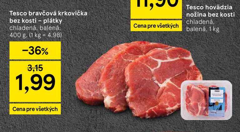 Tesco bravčová krkovička bez kosti plátky chladená, balená 400 g