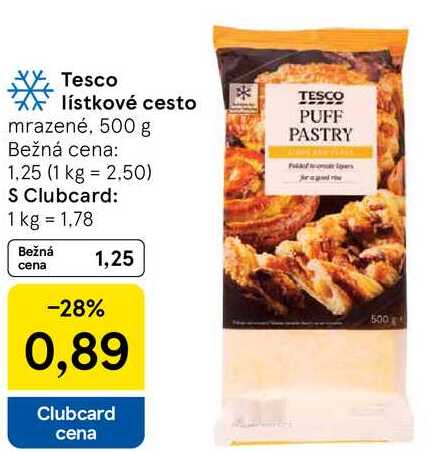 Tesco lístkové cesto mrazené 500 g