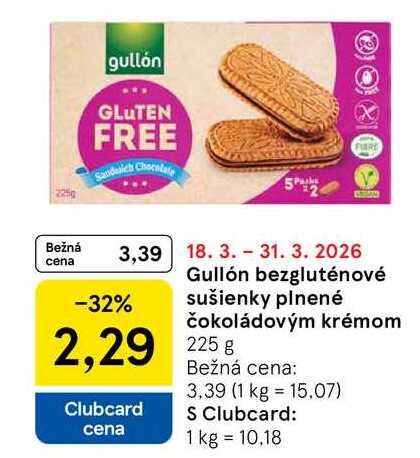 Gullón bezgluténové sušienky plnené čokoládovým krémom 225g