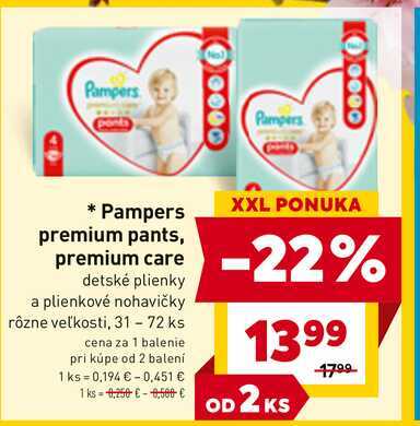Pampers premium pants, premium care detské plienky a plienkové nohavičky rôzne veľkosti, 31-72 ks 
