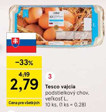 Tesco vajcia podstielkový chov veľkosť L, 10 ks
