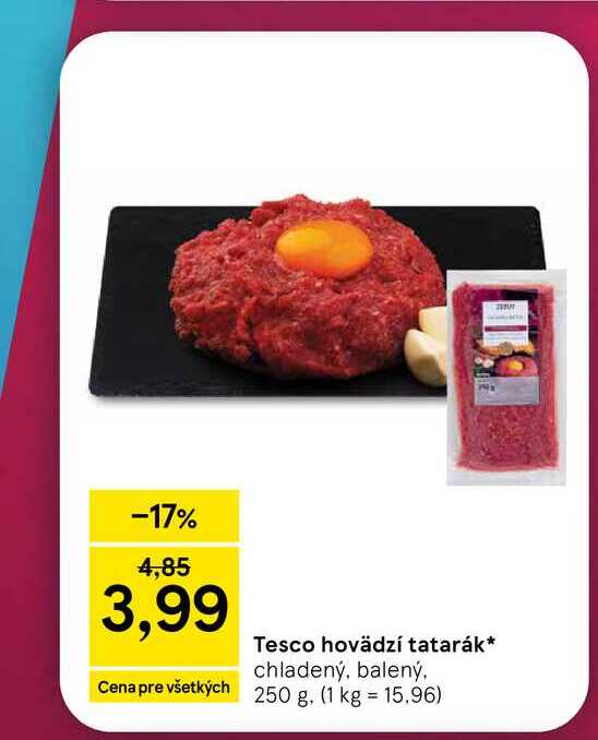 Tesco hovädzí tatarák chladený, balený, 250 g
