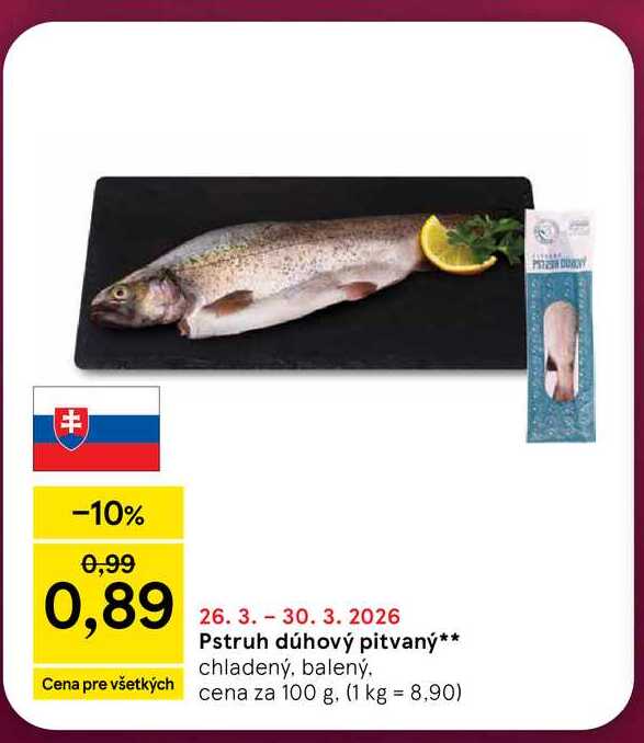 Pstruh dúhový pitvaný chladený, balený 100 g