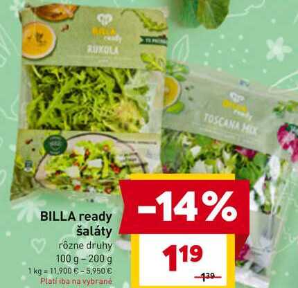 BILLA ready šaláty rôzne druhy 100 g-200 g 
