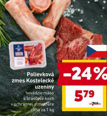 Polievková zmes Kostelecké uzeniny hovädzie mäso a bravčové kosti v ochrannej atmosfére cena za 1 kg 