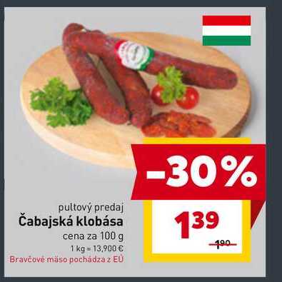 Čabajská klobása cena za 100 g