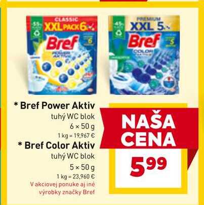 Bref Power Aktiv tuhý WC blok 6 x 50g 