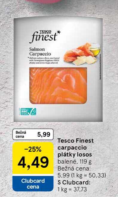 Tesco Finest carpaccio plátky losos balené 119g