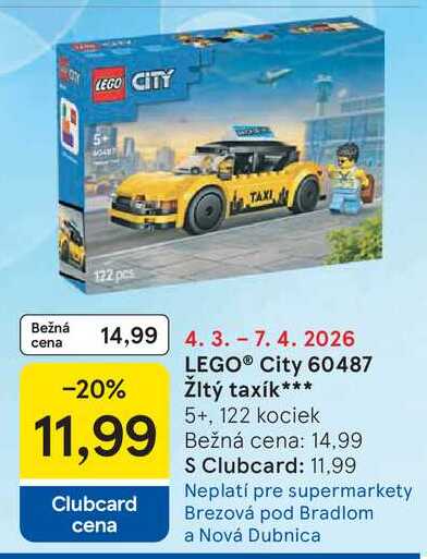LEGO® City 60487 Žltý taxík 5+, 122 kociek 