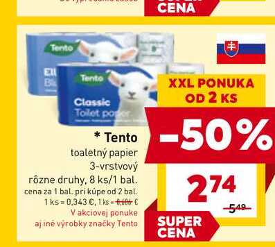 Tento toaletný papier 3-vrstvový rôzne druhy, 8 ks/1 bal.