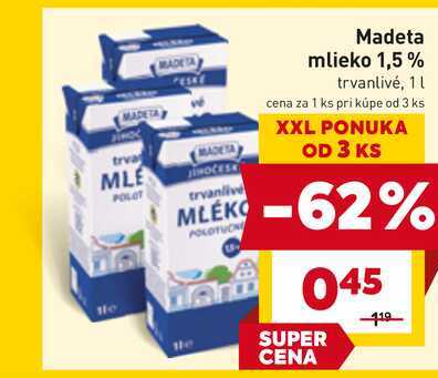 Madeta mlieko 1,5% trvanlivé, 1l