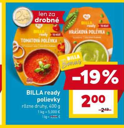 BILLA ready polievky rôzne druhy, 400 g 