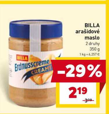 BILLA arašidové maslo 2 druhy 350 g 