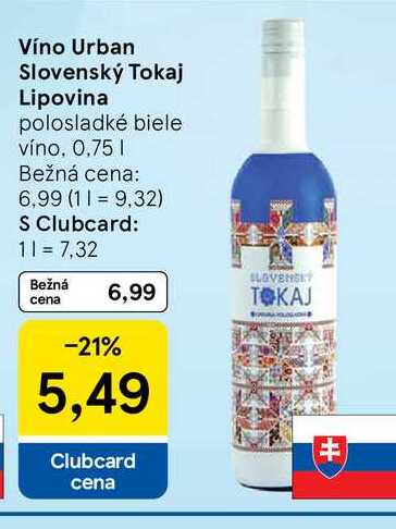 Víno Urban Slovenský Tokaj Lipovina polosladké biele víno, 0,75 l