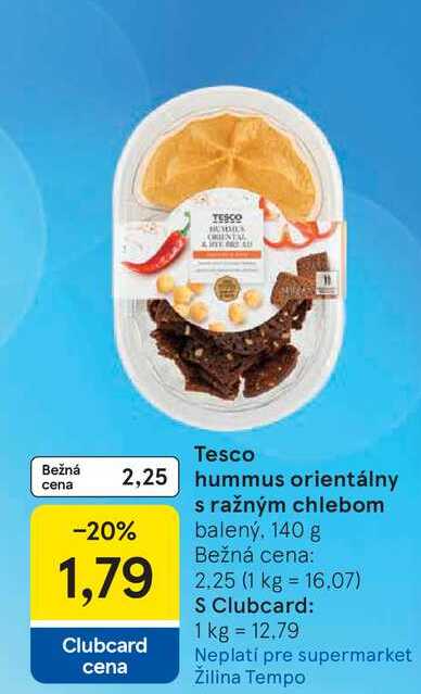 Tesco hummus orientálny s ražným chlebom balený, 140 g