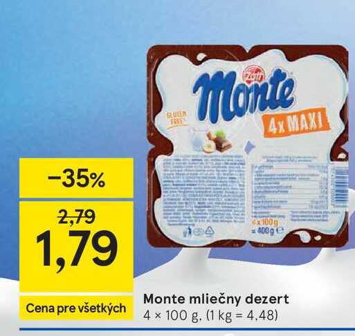 Monte mliečny dezert 4 x 100 g