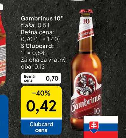 Gambrinus Originál 10% pivo výčapné svetlé 500 ml  