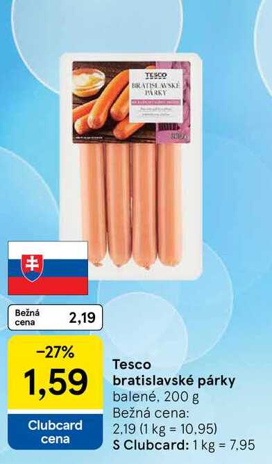 Tesco bratislavské párky balené, 200 g