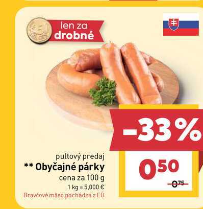 Obyčajné párky cena za 100 g