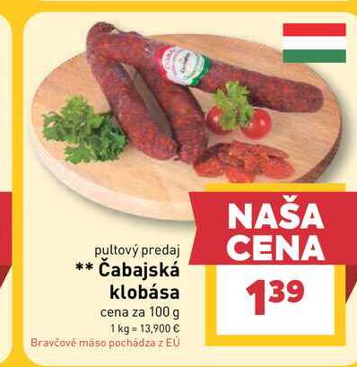 Čabajská klobása cena za 100 g