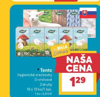 Tento hygienické vreckovky 3-vrstvové 2 druhy 10 x 10 ks/1 bal. 