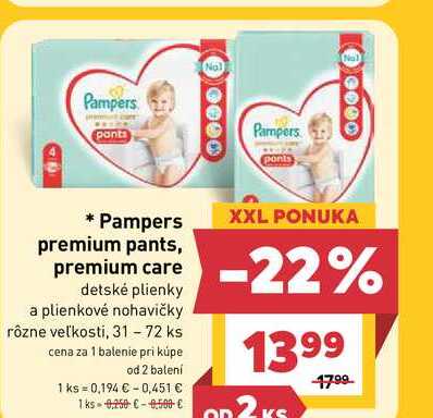 Pampers premium pants, premium care detské plienky a plienkové nohavičky rôzne veľkosti, 31-72 ks 