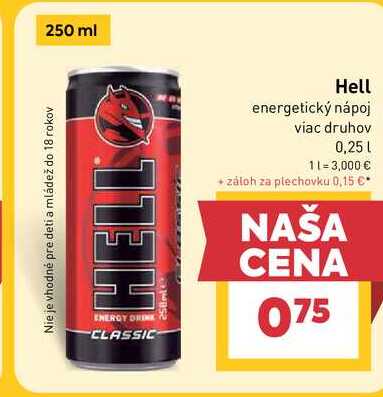 Hell energetický nápoj viac druhov 0,25l