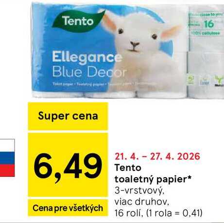 Tento toaletný papier 3-vrstvový, viac druhov 16 rolí