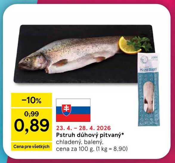 Pstruh dúhový pitvaný chladený, balený 100 g