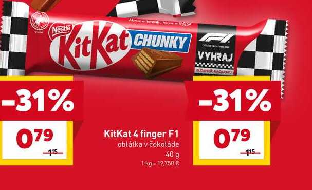 KitKat 4 finger F1 oblátka v čokoláde 40 g 1