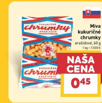 Miva kukuričné chrumky arašidové, 60 g 