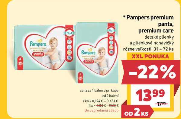 Pampers premium pants, premium care detské plienky a plienkové nohavičky rôzne veľkosti, 31-72 ks 