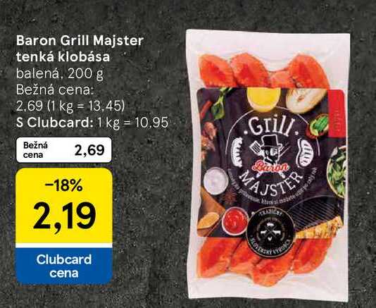 Baron Grill Majster tenká klobása balená, 200 g