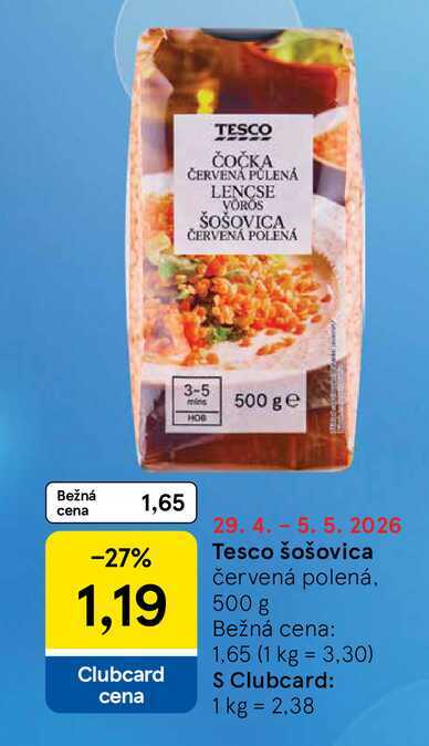 Tesco šošovica červená polená 500 g 