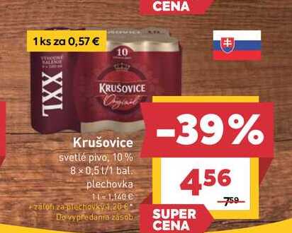 Krušovice svetlé pivo, 10% 8 x 0,5l/1 bal. plechovka