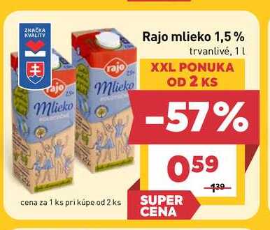 Rajo mlieko 1,5% trvanlivé 1l