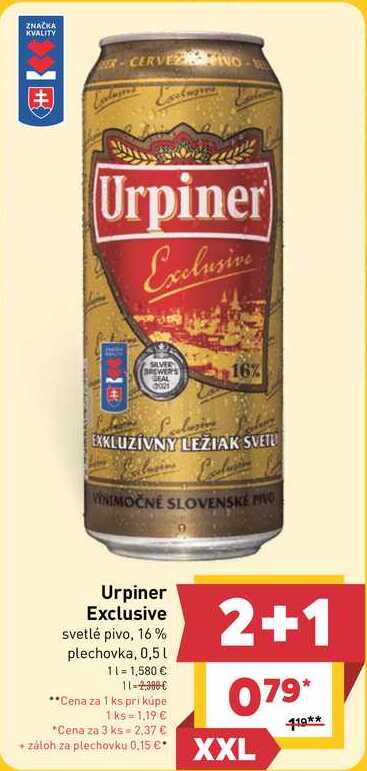 Urpiner Exclusive svetlé pivo, 16% plechovka, 0,5l