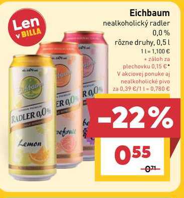 Eichbaum nealkoholický radler 0,0% rôzne druhy, 0,5l